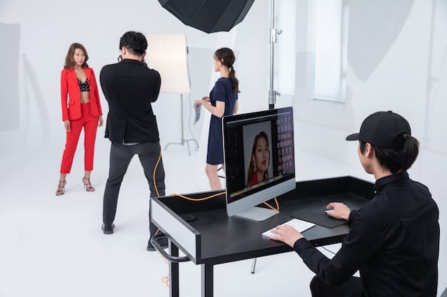 A behind-the-scenes shot of a modern K-drama set, showcasing digital cameras, advanced lighting equipment, and post-production workstations.