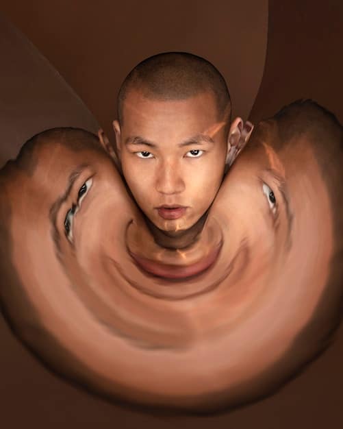 A close-up shot of the main character's face, conveying their inner turmoil and emotional journey. Light and shadow should be used to highlight the character's expressions and depth.