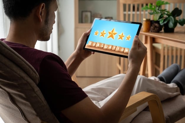 A split-screen showing a person browsing a streaming service on one side and a review website on the other. The review website features user comments and ratings for various movies and TV shows. The overall image represents the idea of using external resources for discovering content.