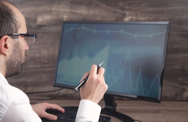 A person working on subtitle editing software on a computer. The screen is displaying a timeline with text segments, highlighting the technical process of synchronization and timing.