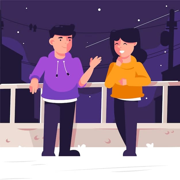 Two characters are facing each other during a light snowfall, the female character is visibly crying and the male character seems to hug her.